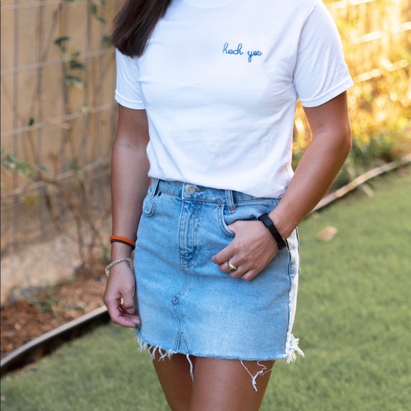 Embroidered “HECK YES” Handmade White Tee - Picture 3 of 5